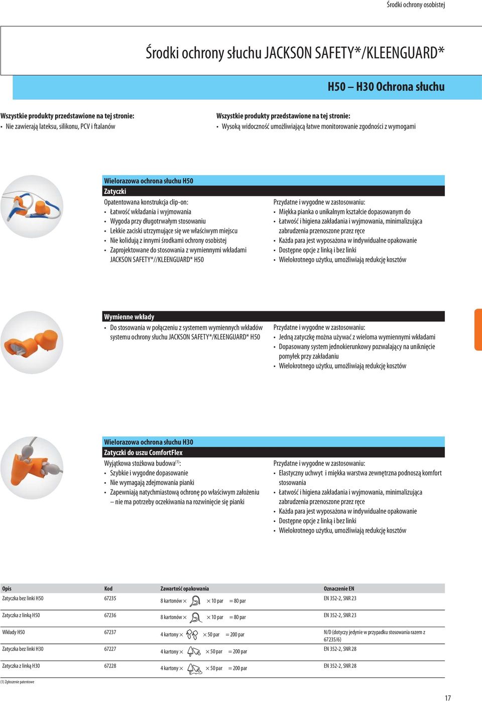 SAFETY*/KLEENGUARD* H50 Przydatne i wygodne w zastosowaniu: pomyłek przy zakładaniu Wielorazowa ochrona słuchu H30 Zatyczki do uszu ComfortFlex Wyjątkowa stożkowa budowa : nie ma potrzeby oczekiwania