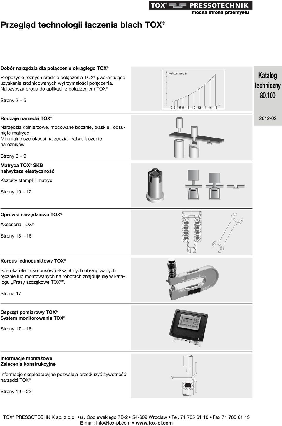 narożników Strony 6 9 Matryca TOX SK najwyższa elastyczność Kształty stempli i matryc Strony 10 12 wytrzymałość 2 3 4 5 6 8 10 12 14 16 18 Katalog techniczny 80.