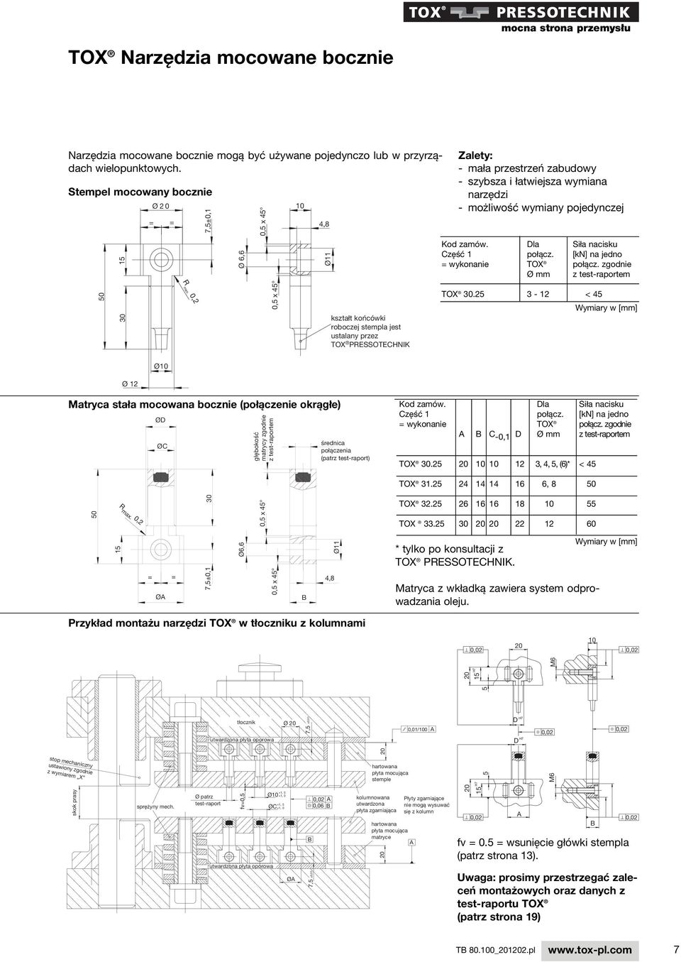 możliwość wymiany pojedynczej Kod zamów. Dla Siła nacisku Część 1 połącz. [kn] na jedno = wykonanie TOX połącz. zgodnie Ø mm z test-raportem TOX 30.