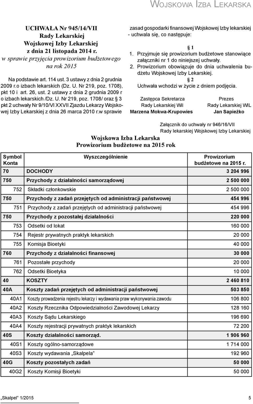 w sprawie zasad gospodarki finansowej Wojskowej Izby lekarskiej - uchwala się, co następuje: 1 1. Przyjmuje się prowizorium budżetowe stanowiące załączniki nr 1 do niniejszej uchwały. 2.