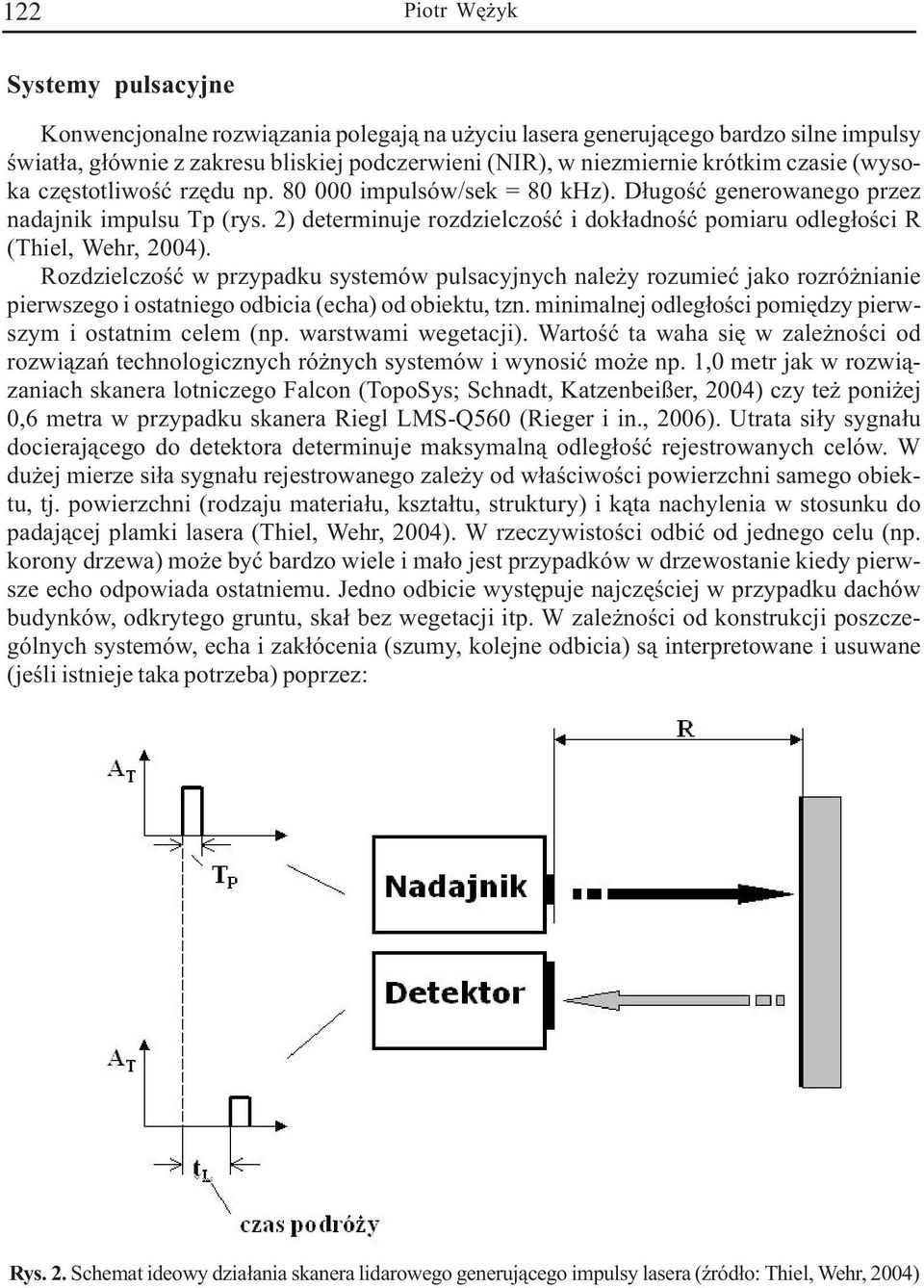 2) determinuje rozdzielczoœæ i dok³adnoœæ pomiaru odleg³oœci R (Thiel, Wehr, 2004).