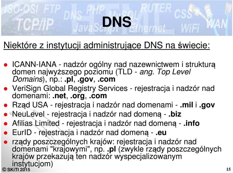 com Rząd USA - rejestracja i nadzór nad domenami -.mil i.gov NeuLevel - rejestracja i nadzór nad domeną -.biz Afilias Limited - rejestracja i nadzór nad domeną -.