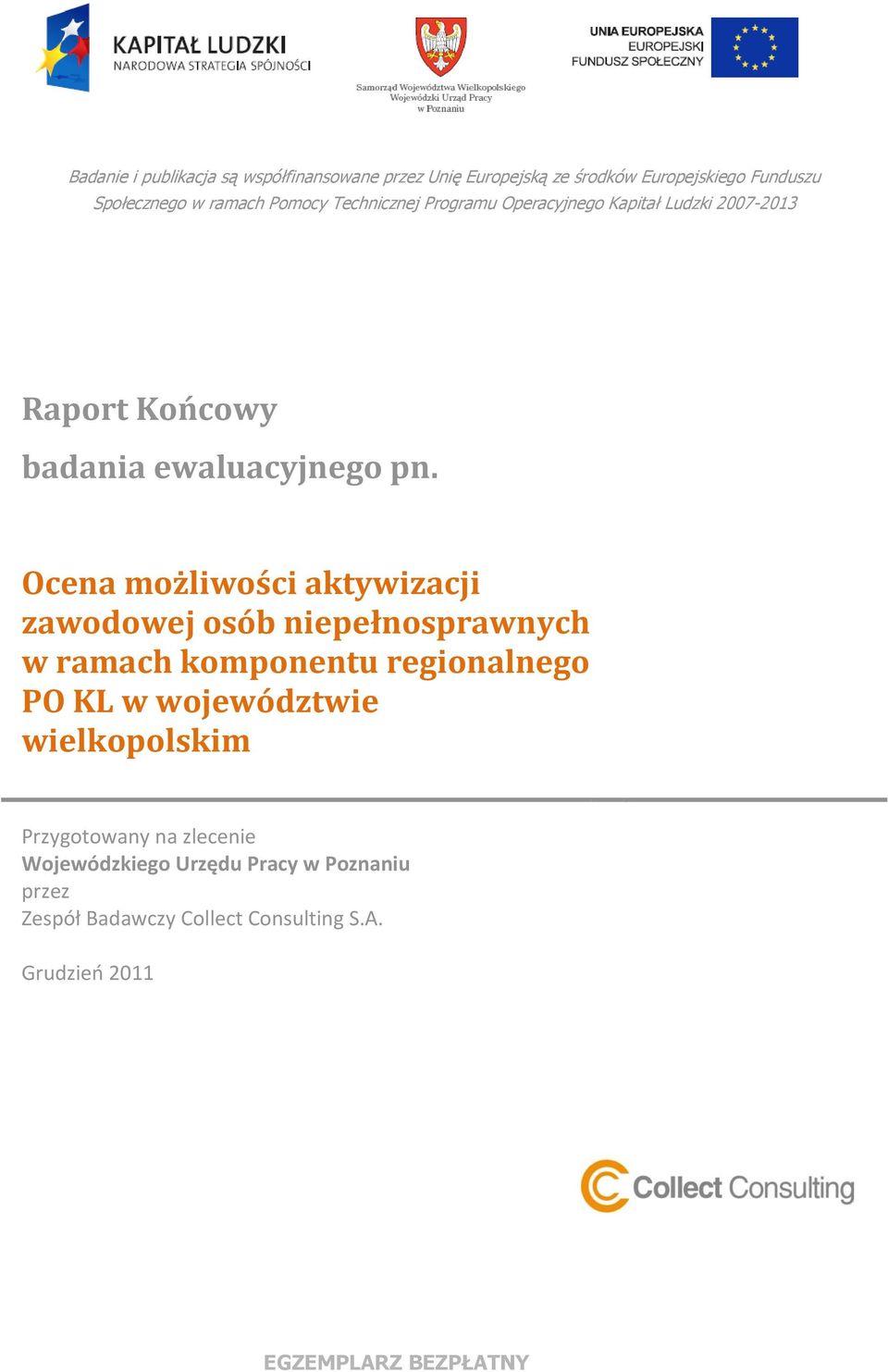 Ocena możliwości aktywizacji zawodowej osób niepełnosprawnych w ramach komponentu regionalnego PO KL w