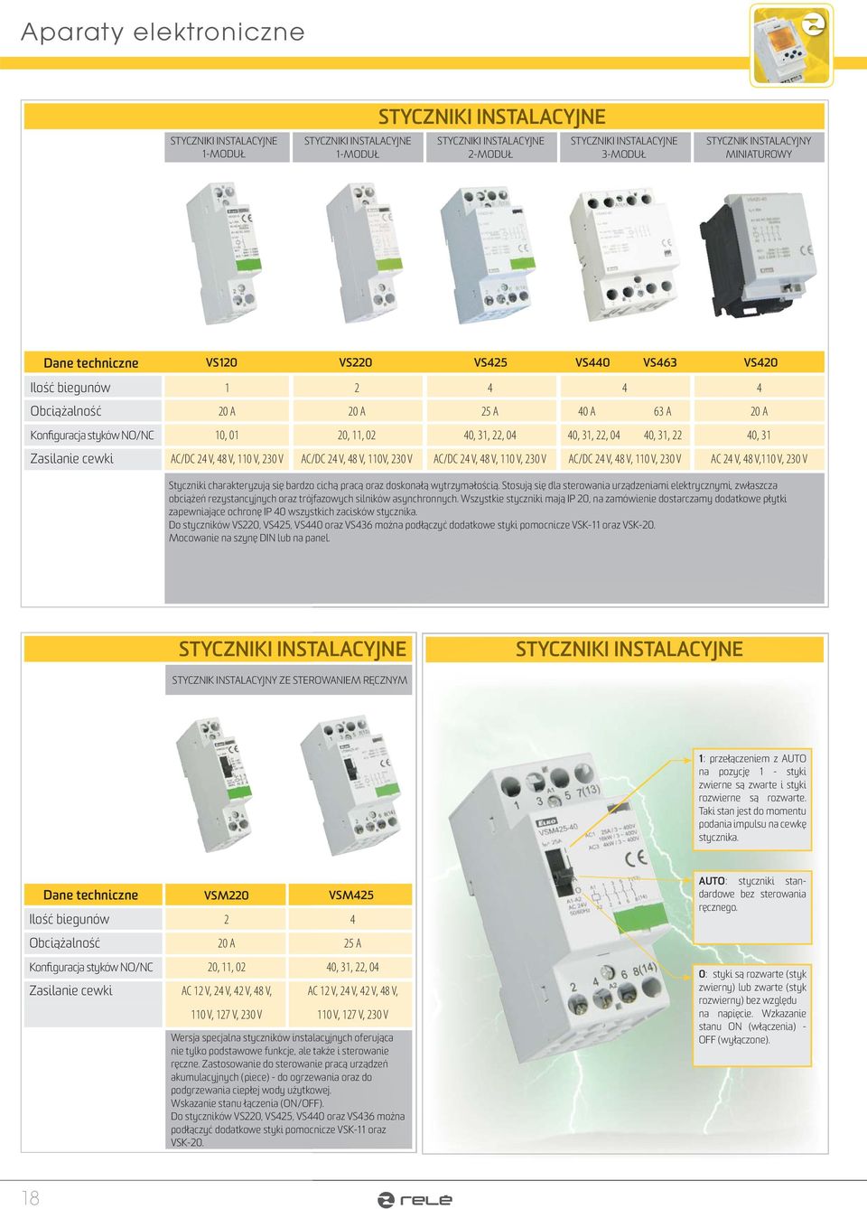 Zasilanie cewki AC/DC 24 V, 48 V, 110 V, 230 V AC/DC 24 V, 48 V, 110V, 230 V AC/DC 24 V, 48 V, 110 V, 230 V AC/DC 24 V, 48 V, 110 V, 230 V AC 24 V, 48 V,110 V, 230 V Styczniki charakteryzują się