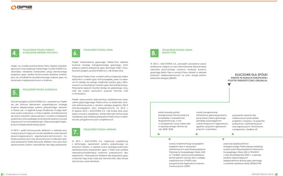 spółka kontynuowała działania zmierzające do umożliwienia dwukierunkowego przesyłu gazu na połączeniu międzysystemowym w Mallnow. 5.
