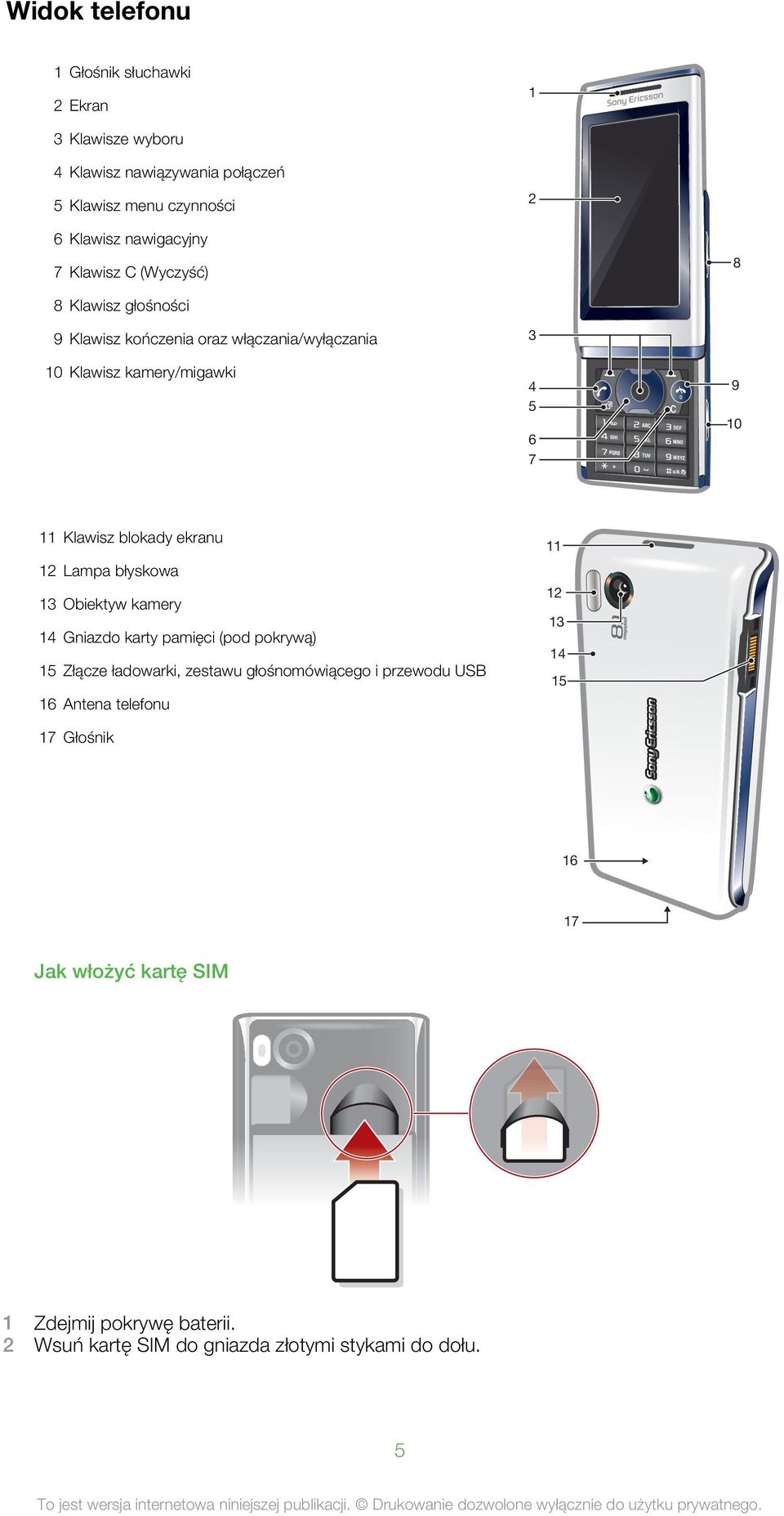 ekranu 12 Lampa błyskowa 13 Obiektyw kamery 14 Gniazdo karty pamięci (pod pokrywą) 15 Złącze ładowarki, zestawu głośnomówiącego i przewodu USB 16