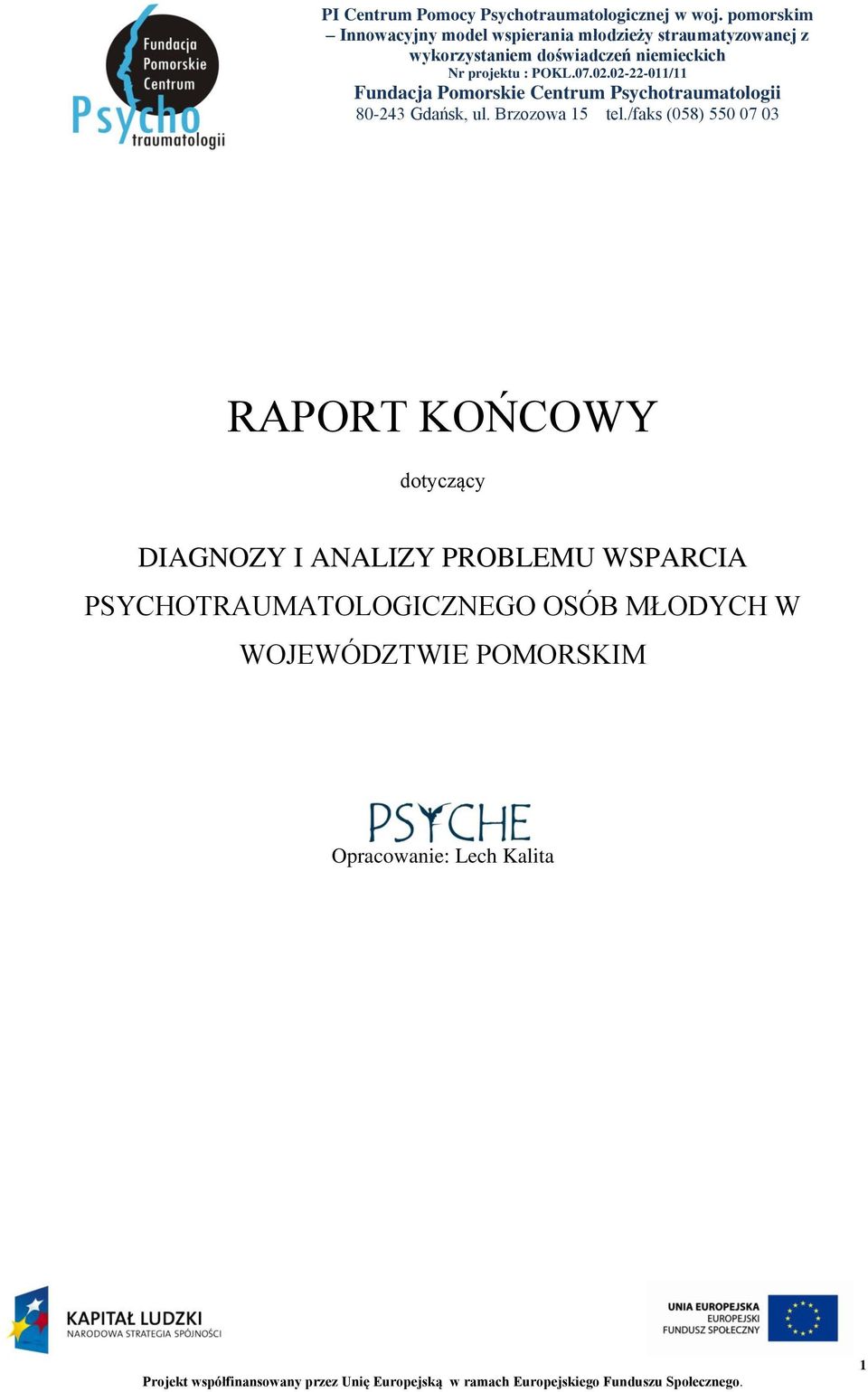 PSYCHOTRAUMATOLOGICZNEGO OSÓB MŁODYCH