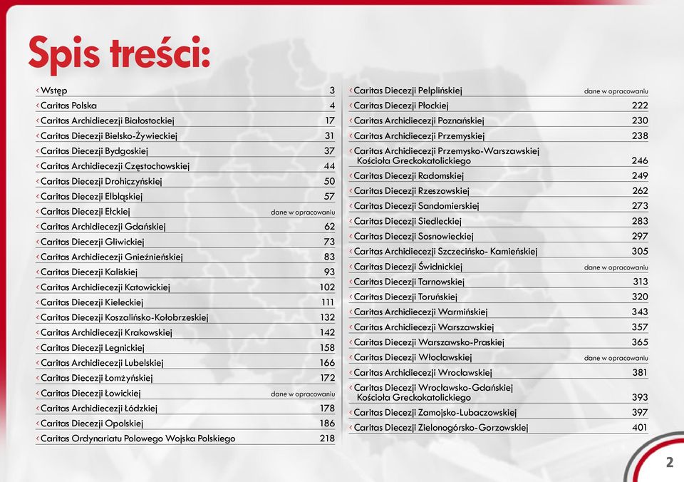 Gnieźnieńskiej 83 Caritas Diecezji Kaliskiej 93 Caritas Archidiecezji Katowickiej 102 Caritas Diecezji Kieleckiej 111 Caritas Diecezji Koszalińsko-Kołobrzeskiej 132 Caritas Archidiecezji Krakowskiej