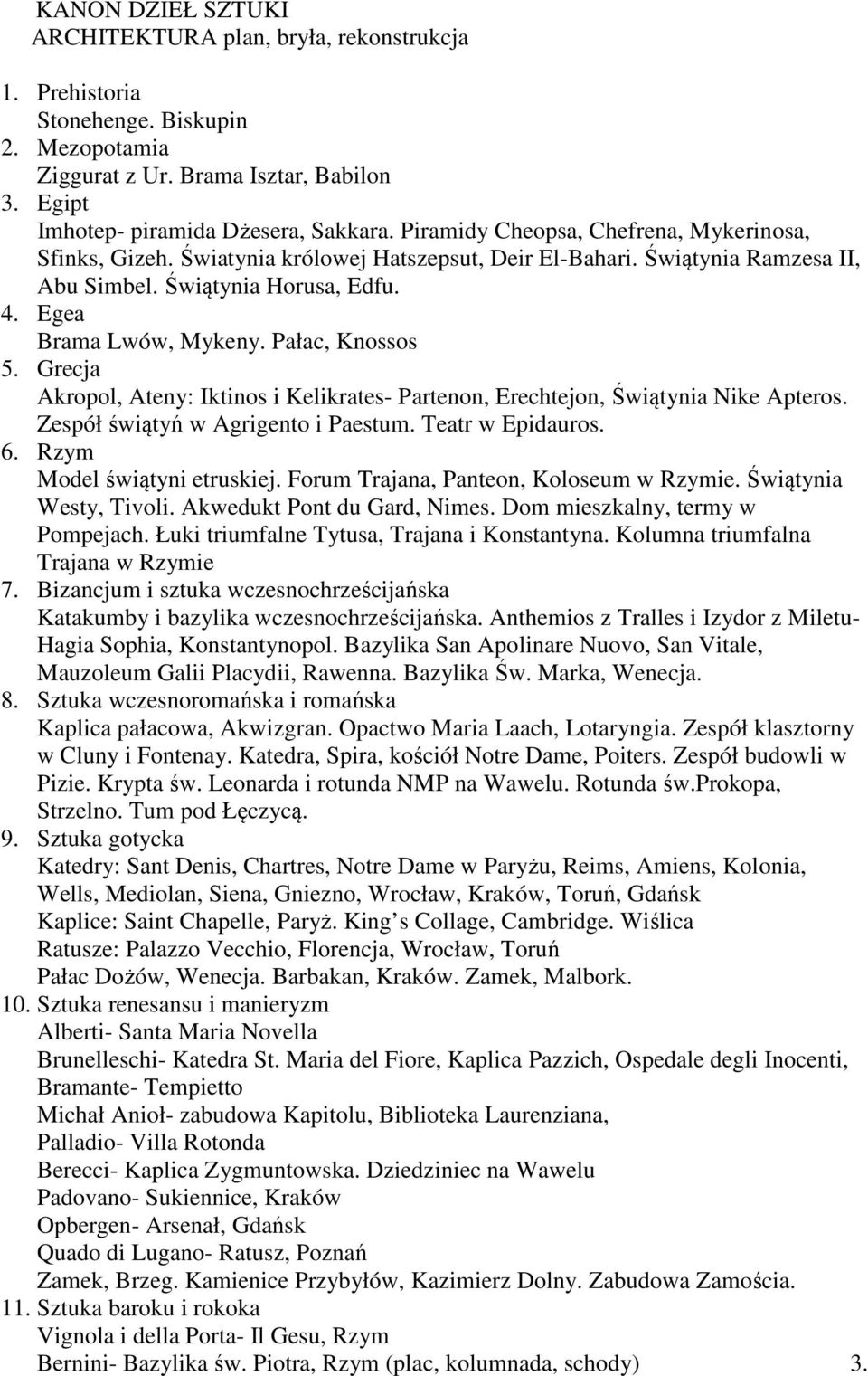 Pałac, Knossos 5. Grecja Akropol, Ateny: Iktinos i Kelikrates- Partenon, Erechtejon, Świątynia Nike Apteros. Zespół świątyń w Agrigento i Paestum. Teatr w Epidauros. 6. Rzym Model świątyni etruskiej.