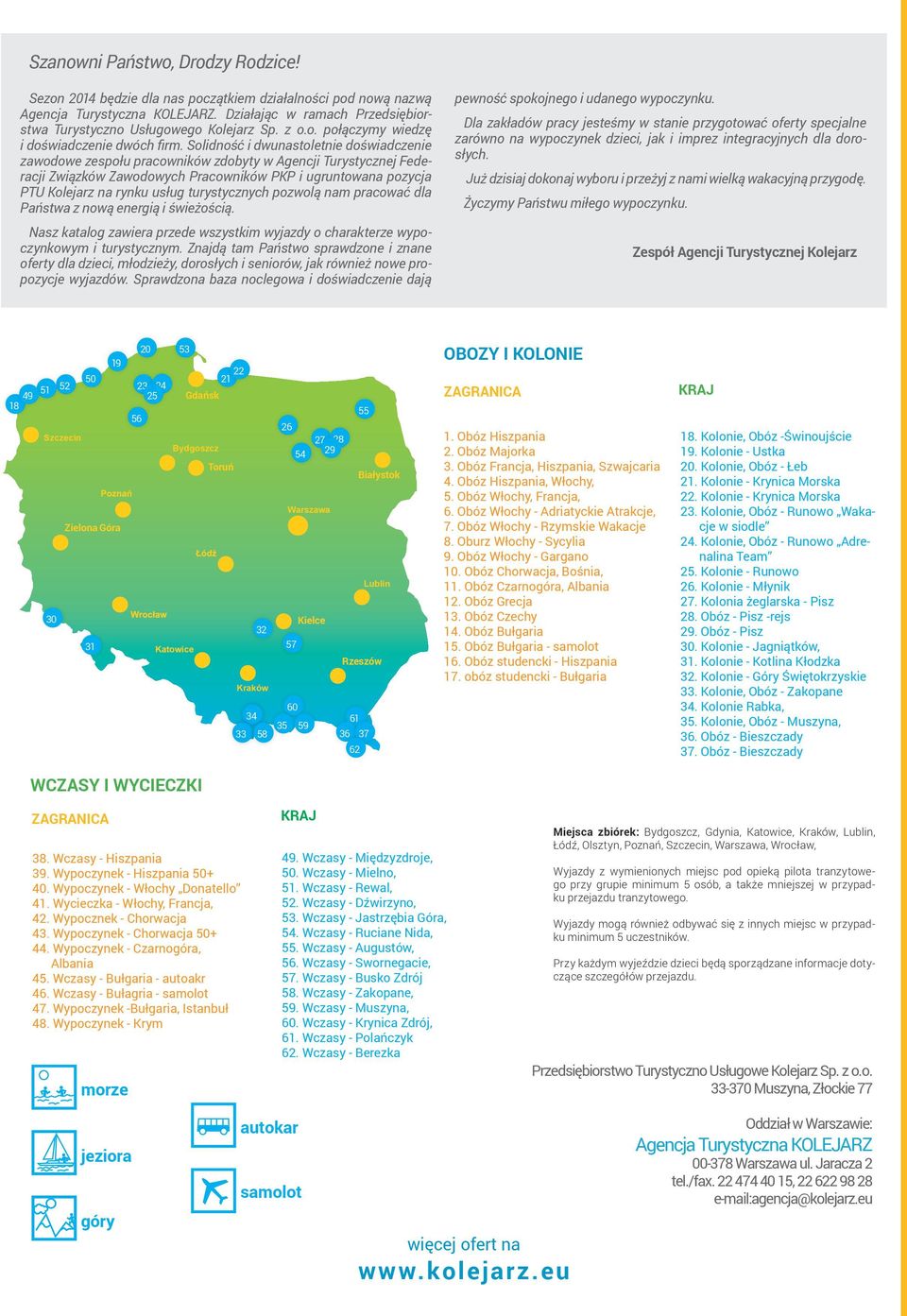 Solidność i dwunastoletnie doświadczenie zawodowe zespołu pracowników zdobyty w Agencji Turystycznej Federacji Związków Zawodowych Pracowników PKP i ugruntowana pozycja PTU Kolejarz na rynku usług