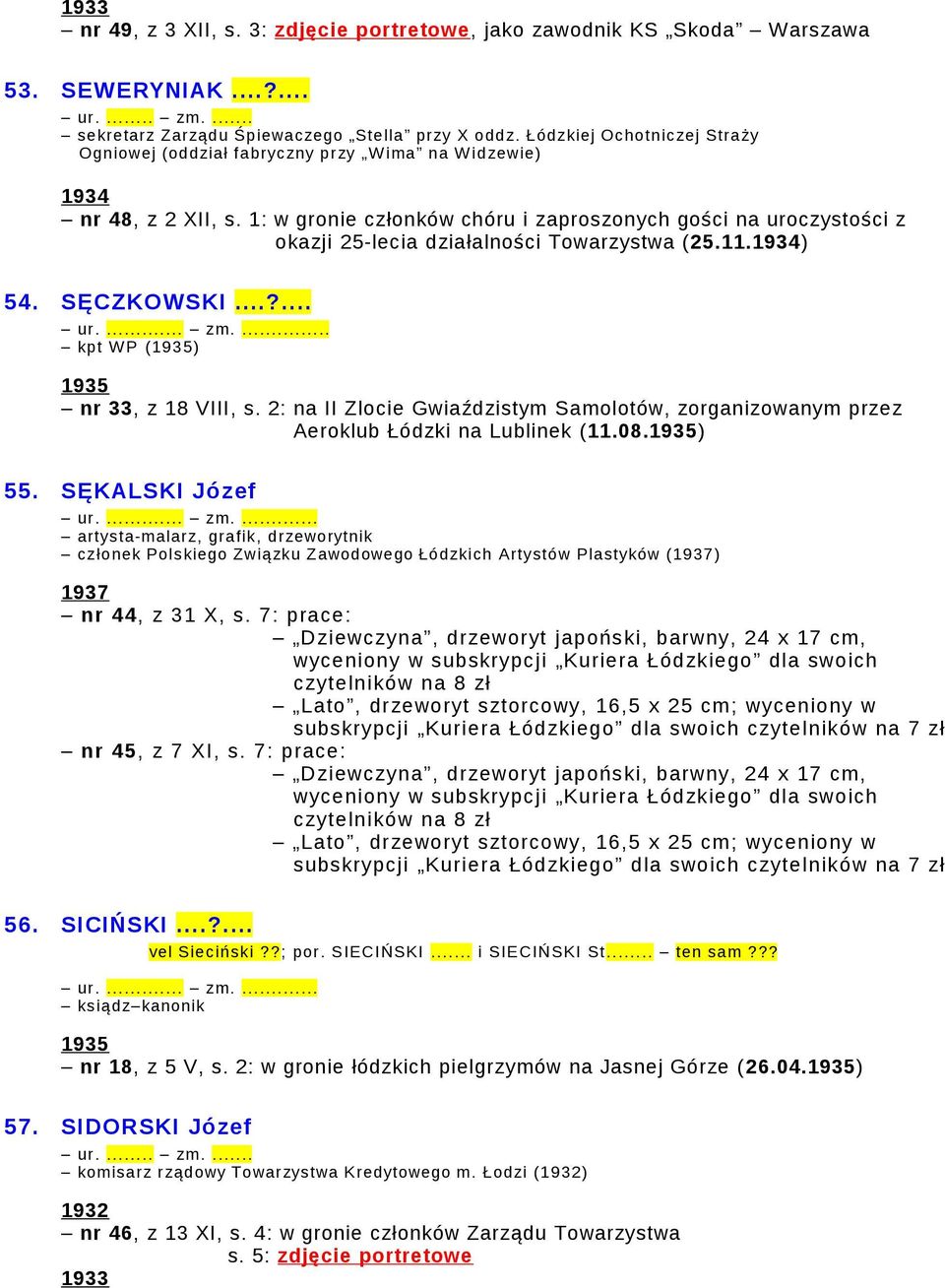 1: w gronie członków chóru i zaproszonych gości na uroczystości z okazji 25-lecia działalności Towarzystwa ( 25.11.) 54. SĘCZKOWSKI...?... ur.... zm.... kpt W P () nr 33, z 18 VIII, s.