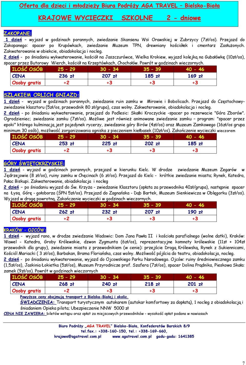 2 dzień - po śniadaniu wykwaterowanie, kościół na Jaszczurówce, Wielka Krokiew, wyjazd kolejką na Gubałówkę (10zł/os), spacer przez Butorowy Wierch, kościół na Krzeptówkach, Chochołów.