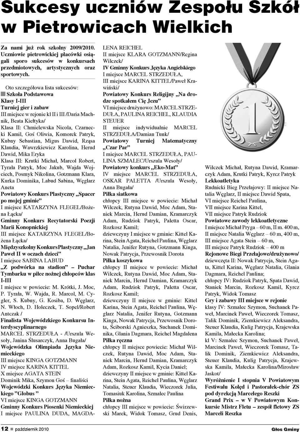 Oto szczegółowa lista sukcesów: Szkoła Podstawowa Klasy I-III Turniej gier i zabaw III miejsce w rejonie kl II i III /Daria Machnik, Beata Kiełtyka/ Klasa II: Chmielewska Nicola, Czarnecki Kamil, Goś