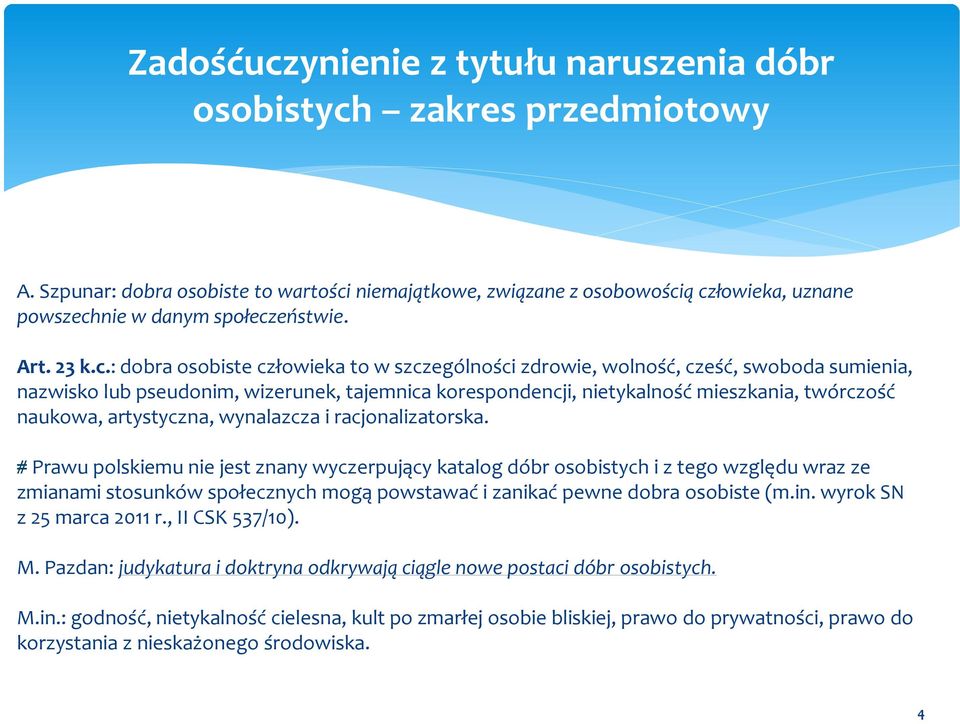 niemajątkowe, związane z osobowości