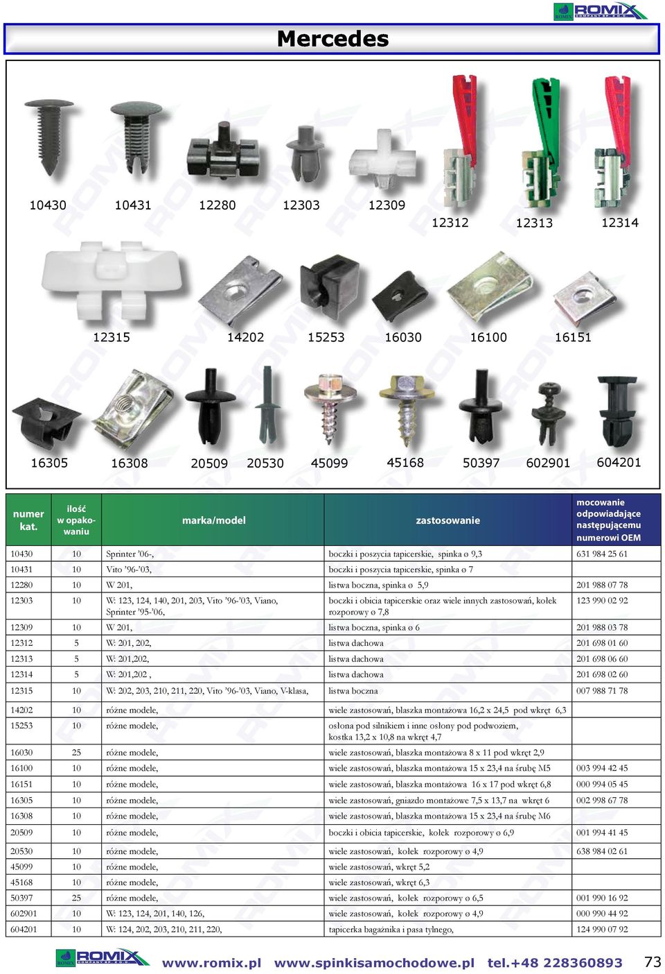 Viano, boczki i obicia tapicerskie oraz wiele innych zastosowań, kołek 123 990 02 92 Sprinter 95-06, rozporowy ø 7,8 12309 10 W 201, listwa boczna, spinka ø 6 201 988 03 78 12312 5 W: 201, 202,