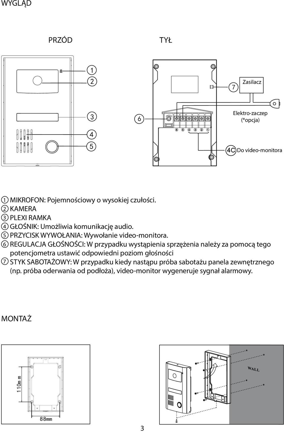 5 PRZYCISK WYWOŁANIA: Wywołanie video-monitora.