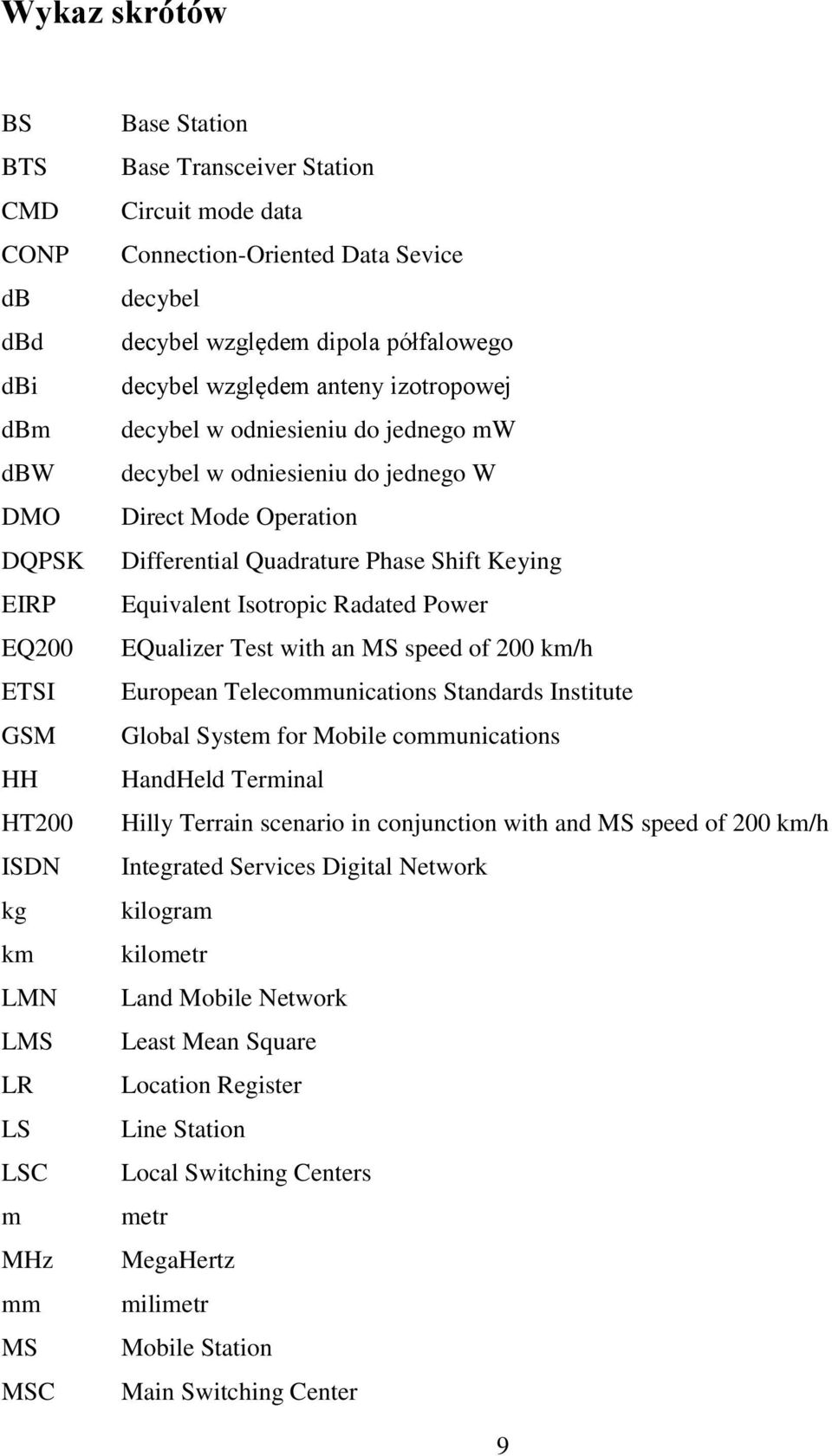 Operation Differential Quadrature Phase Shift Keying Equivalent Isotropic Radated Power EQualizer Test with an MS speed of 200 km/h European Telecommunications Standards Institute Global System for