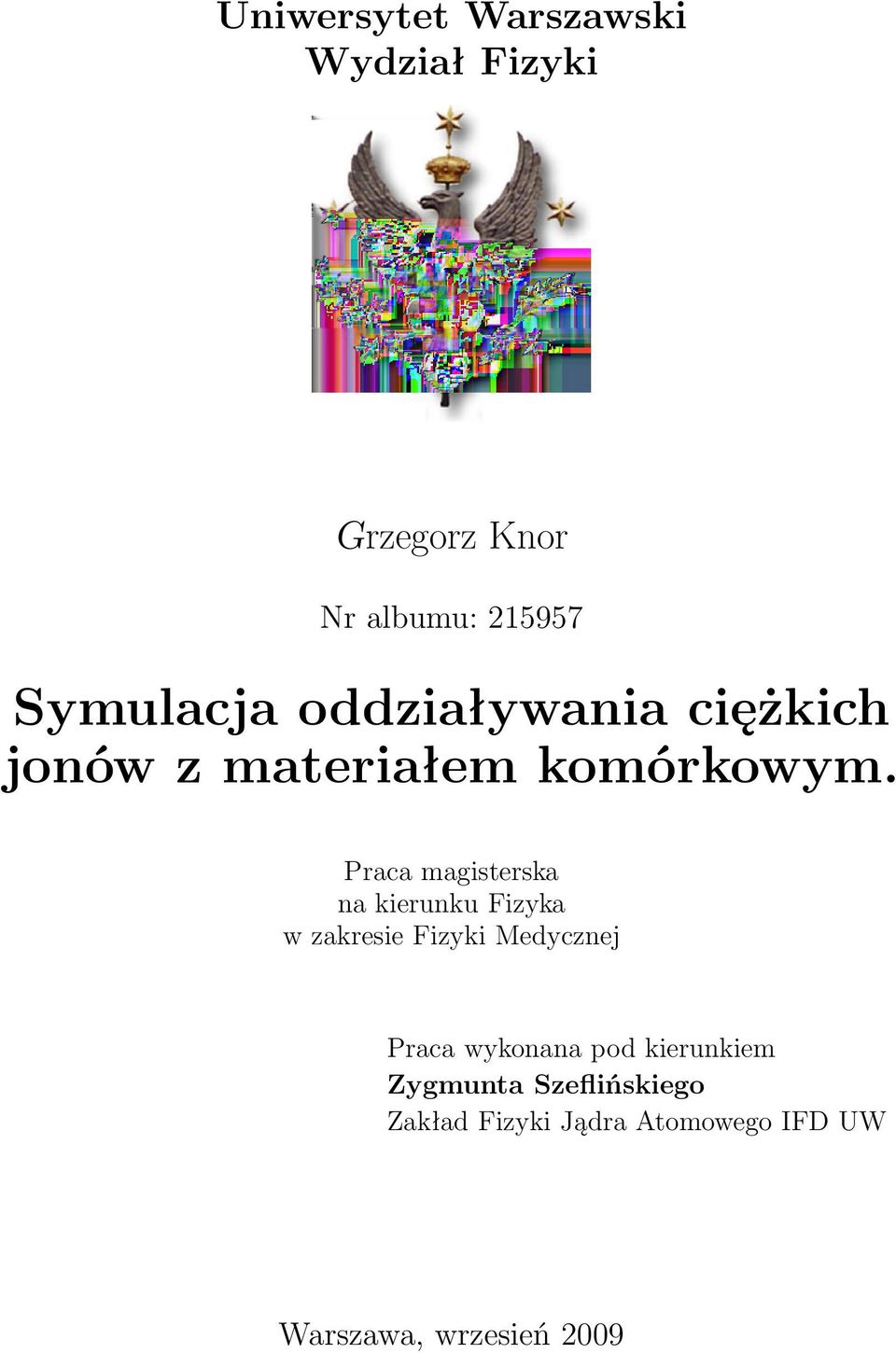 Praca magisterska na kierunku Fizyka w zakresie Fizyki Medycznej Praca