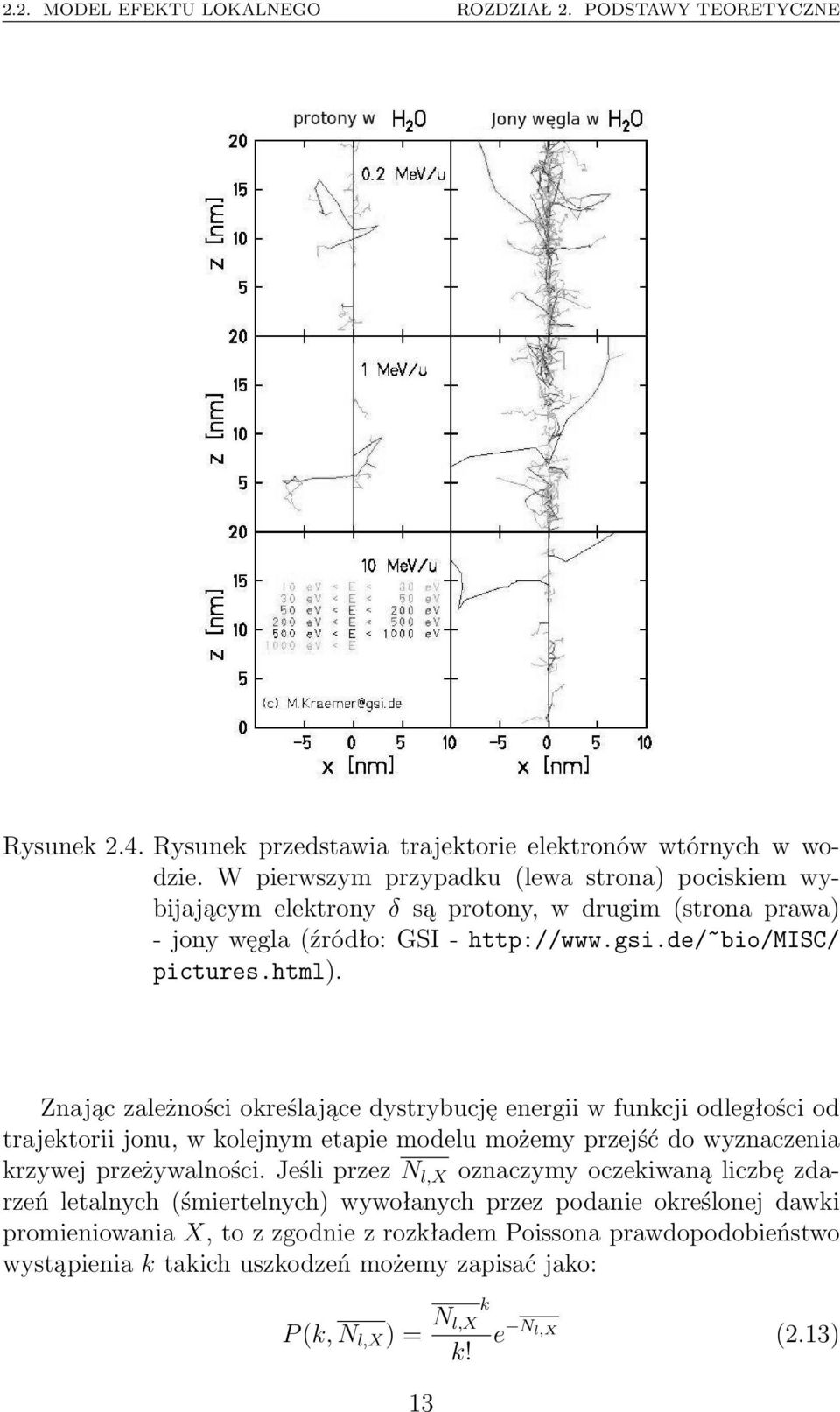 Znając zależności określające dystrybucję energii w funkcji odległości od trajektorii jonu, w kolejnym etapie modelu możemy przejść do wyznaczenia krzywej przeżywalności.