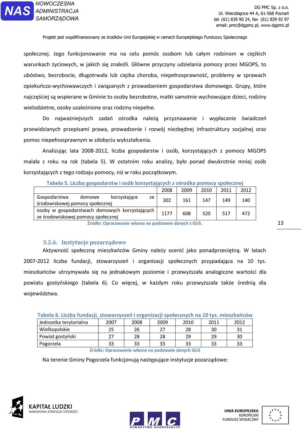 gospodarstwa domowego. Grupy, które najczęściej są wspierane w Gminie to osoby bezrobotne, matki samotnie wychowujące dzieci, rodziny wielodzietne, osoby uzależnione oraz rodziny niepełne.