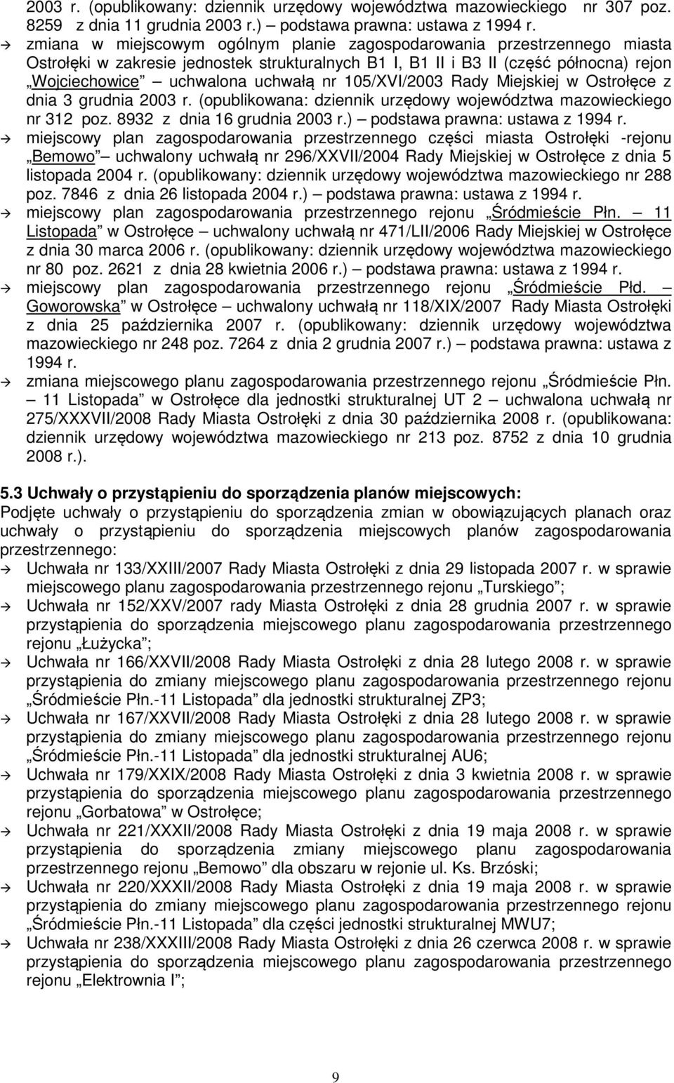 105/XVI/2003 Rady Miejskiej w Ostrołęce z dnia 3 grudnia 2003 r. (opublikowana: dziennik urzędowy województwa mazowieckiego nr 312 poz. 8932 z dnia 16 grudnia 2003 r.