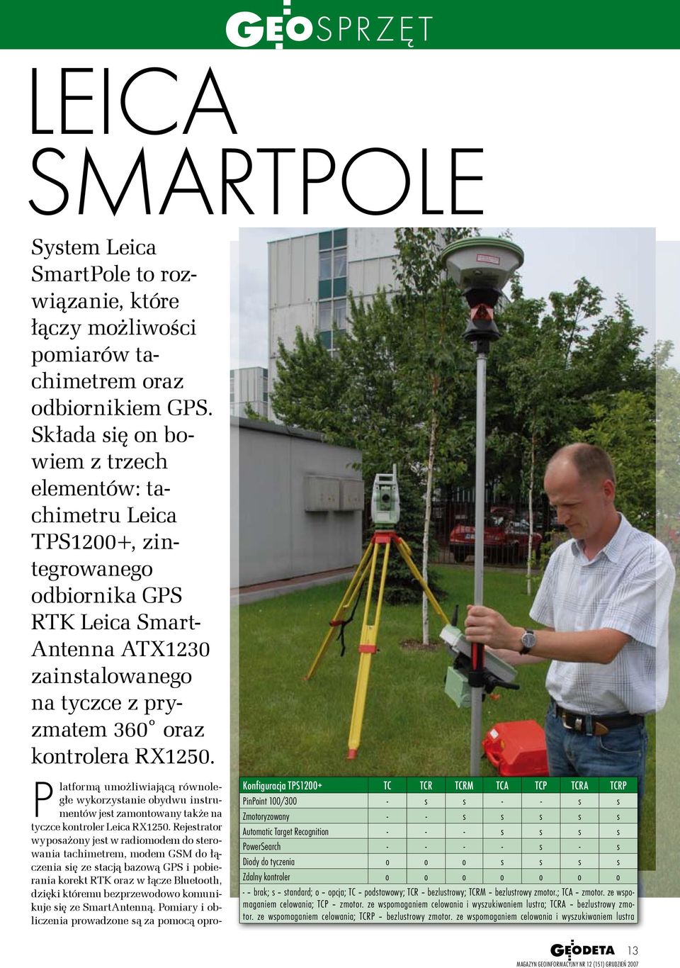 Platformą umożliwiającą równoległe wykorzysta obydwu instrumentów jest zamontowany że na tyczce kontroler Leica RX1250.