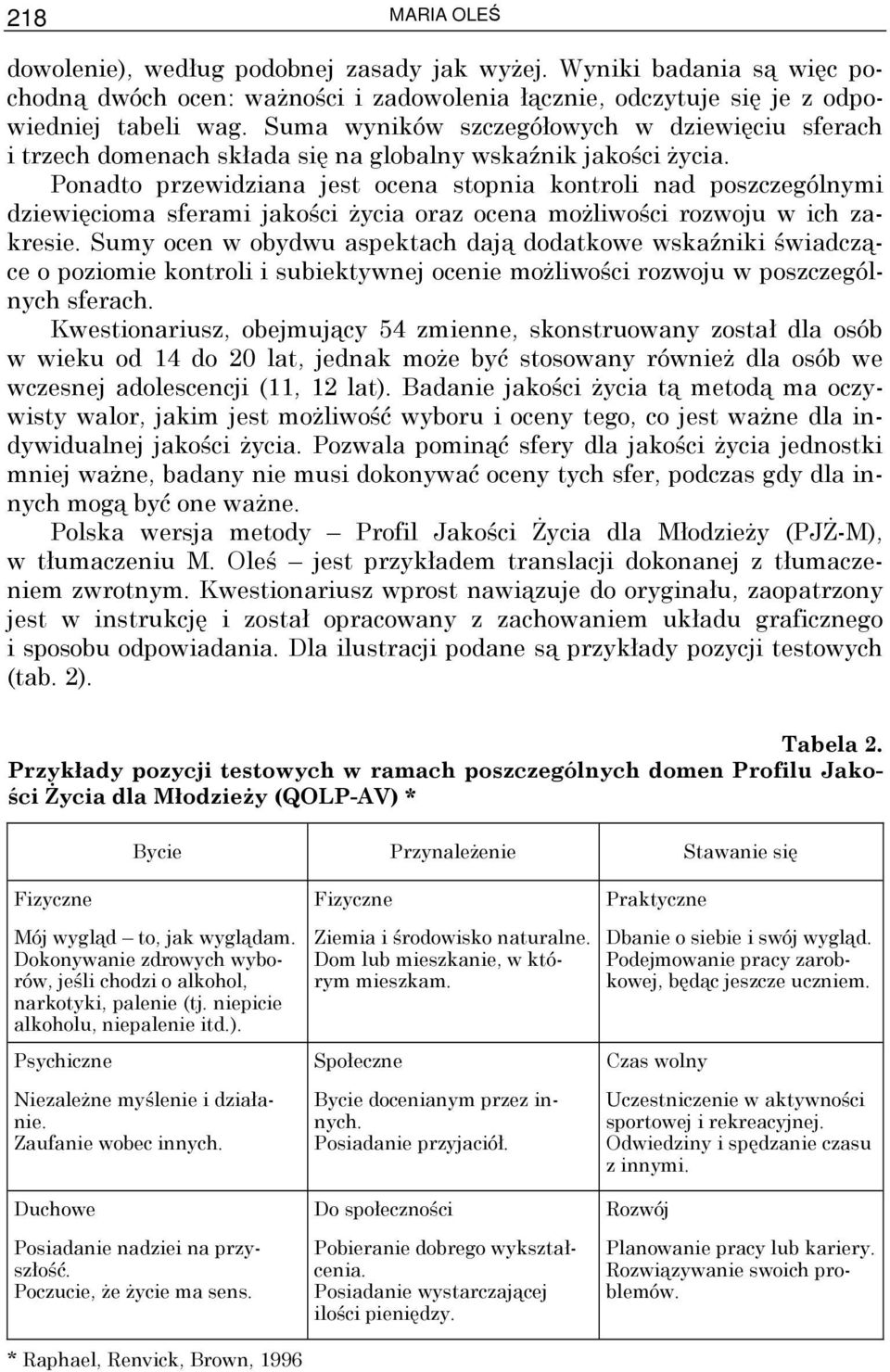 Ponadto przewidziana jest ocena stopnia kontroli nad poszczególnymi dziewięcioma sferami jakości Ŝycia oraz ocena moŝliwości rozwoju w ich zakresie.