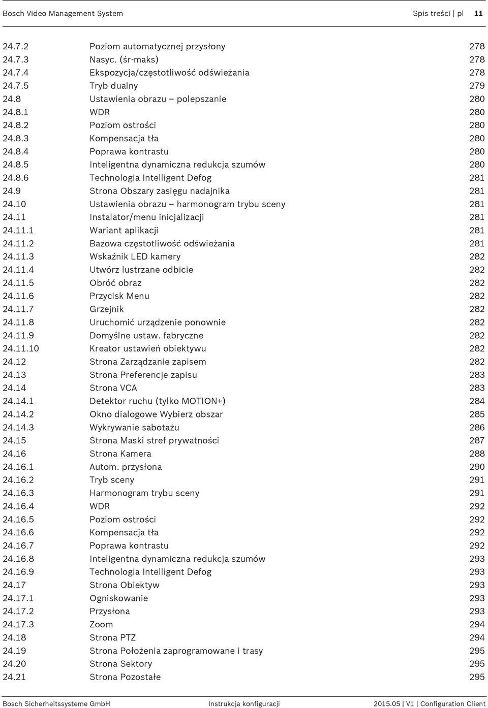 9 Strona Obszary zasięgu nadajnika 281 24.10 Ustawienia obrazu harmonogram trybu sceny 281 24.11 Instalator/menu inicjalizacji 281 24.11.1 Wariant aplikacji 281 24.11.2 Bazowa częstotliwość odświeżania 281 24.