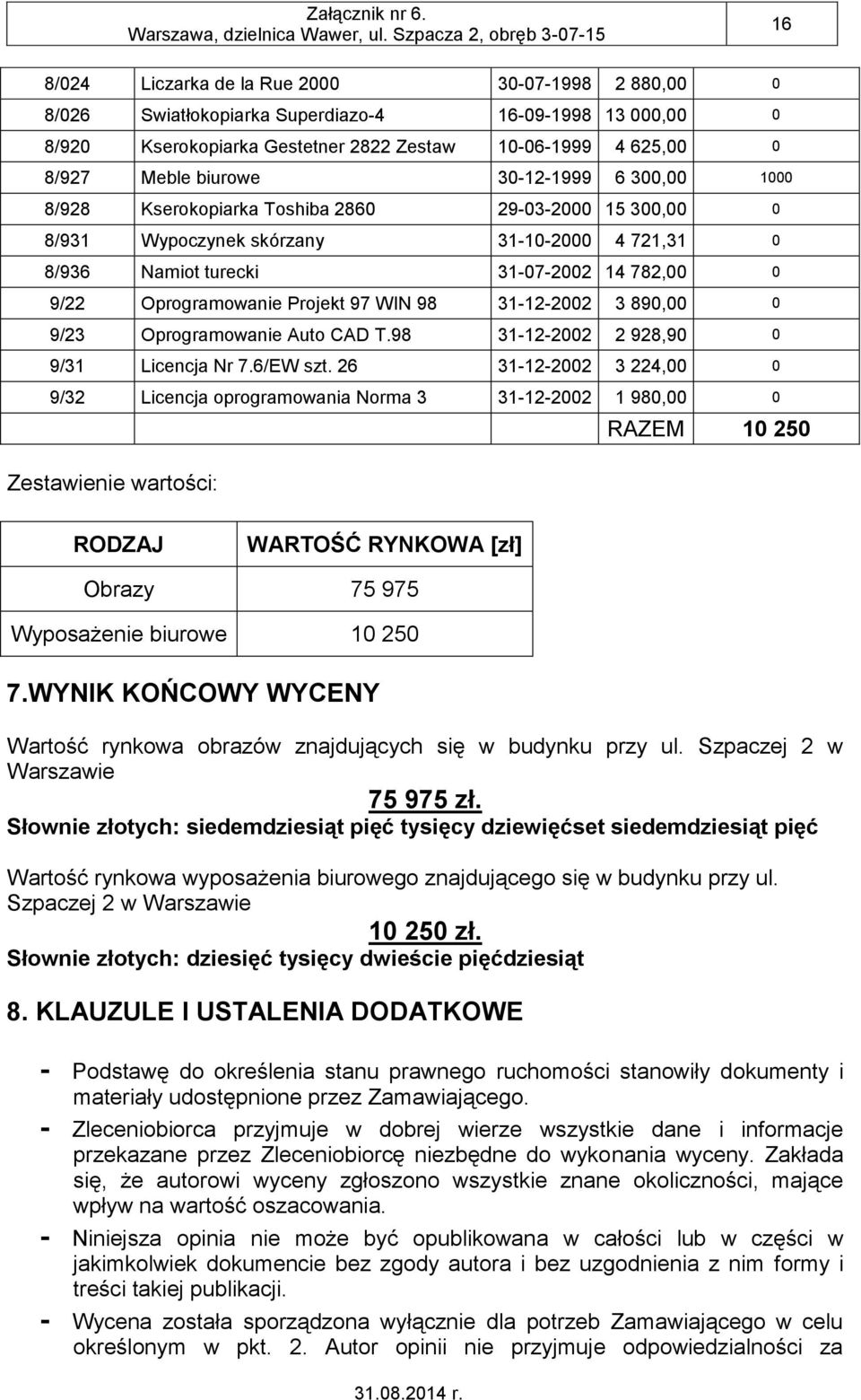 Projekt 97 WIN 98 31-12-2002 3 890,00 0 9/23 Oprogramowanie Auto CAD T.98 31-12-2002 2 928,90 0 9/31 Licencja Nr 7.6/EW szt.