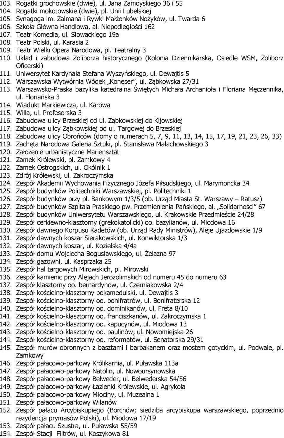 Układ i zabudowa Żoliborza historycznego (Kolonia Dziennikarska, Osiedle WSM, Żoliborz Oficerski) 111. Uniwersytet Kardynała Stefana Wyszyńskiego, ul. Dewajtis 5 112.