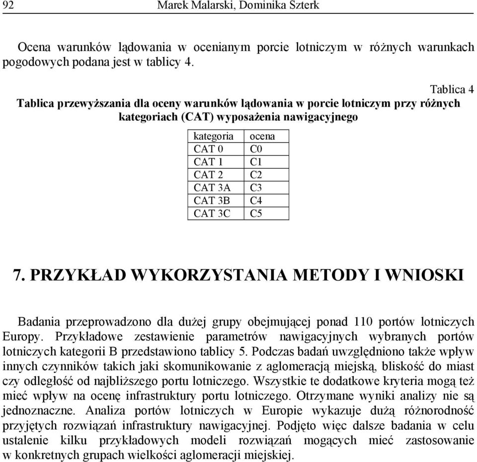 C3 C4 C5 7. PRZYKŁAD WYKORZYSTANIA METODY I WNIOSKI Badania przeprowadzono dla duże grupy obemuące ponad 110 portów lotniczych Europy.