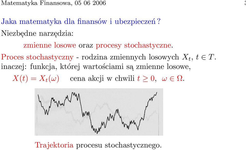 Proces stochastyczny - rodzina zmiennych losowych X t, t T.