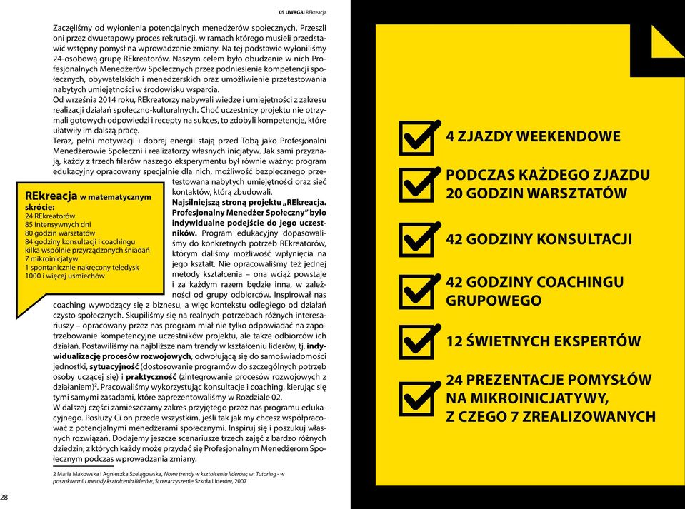 Naszym celem było obudzenie w nich Profesjonalnych Menedżerów Społecznych przez podniesienie kompetencji społecznych, obywatelskich i menedżerskich oraz umożliwienie przetestowania nabytych