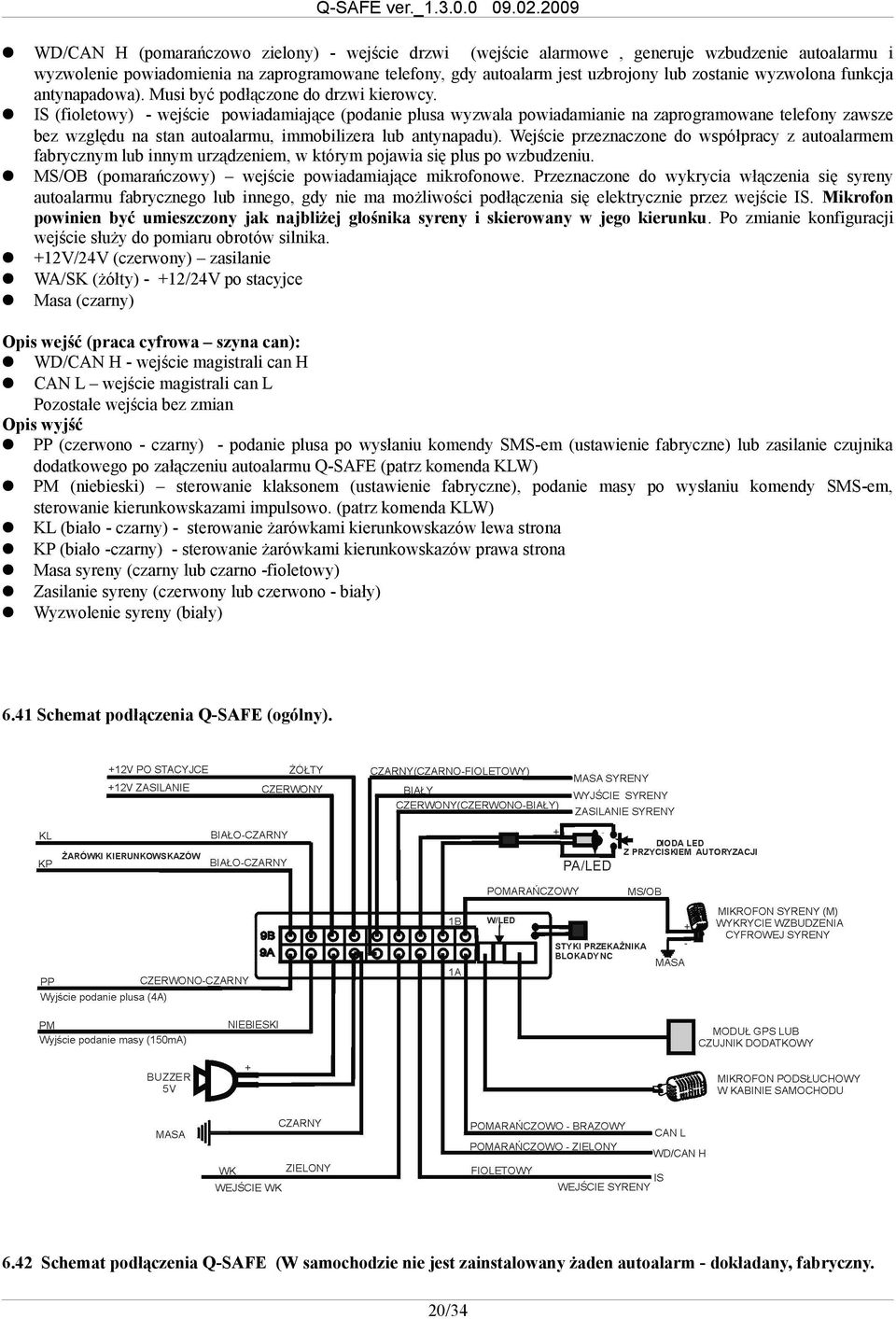 IS (fioletowy) - wejście powiadamiające (podanie plusa wyzwala powiadamianie na zaprogramowane telefony zawsze bez względu na stan autoalarmu, immobilizera lub antynapadu).