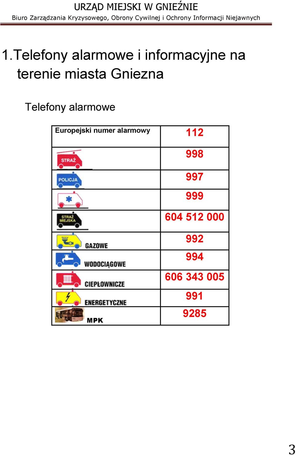 Europejski numer alarmowy 112 998 997 999