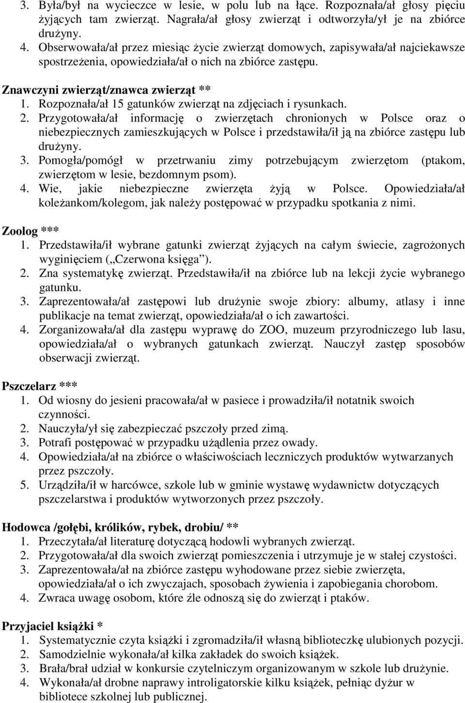 Rozpoznała/ał 15 gatunków zwierząt na zdjęciach i rysunkach. 2.