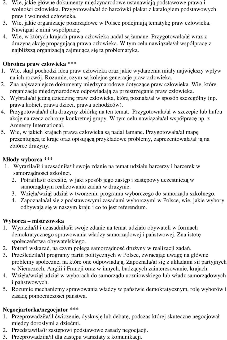 Przygotowała/ał wraz z druŝyną akcję propagującą prawa człowieka. W tym celu nawiązała/ał współpracę z najbliŝszą organizacją zajmującą się tą problematyką. Obrońca praw człowieka *** 1.