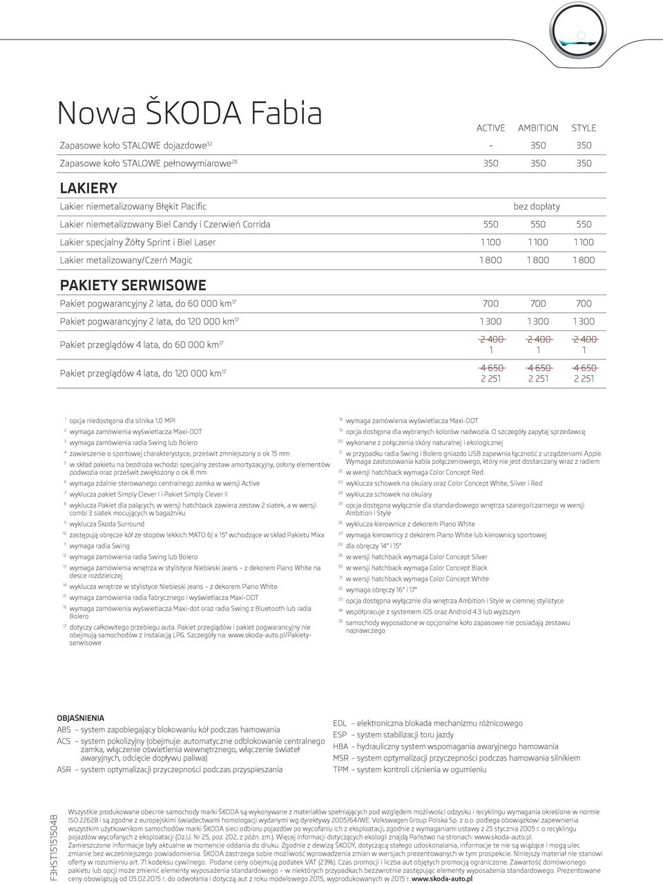 pogwarancyjny 2 lata, do 20 000 km 7 300 300 300 Pakiet przeglądów 4 lata, do 60 000 km 7 2 400 Pakiet przeglądów 4 lata, do 20 000 km 7 4 650 2 25 2 400 4 650 2 25 2 400 4 650 2 25 opcja niedostępna