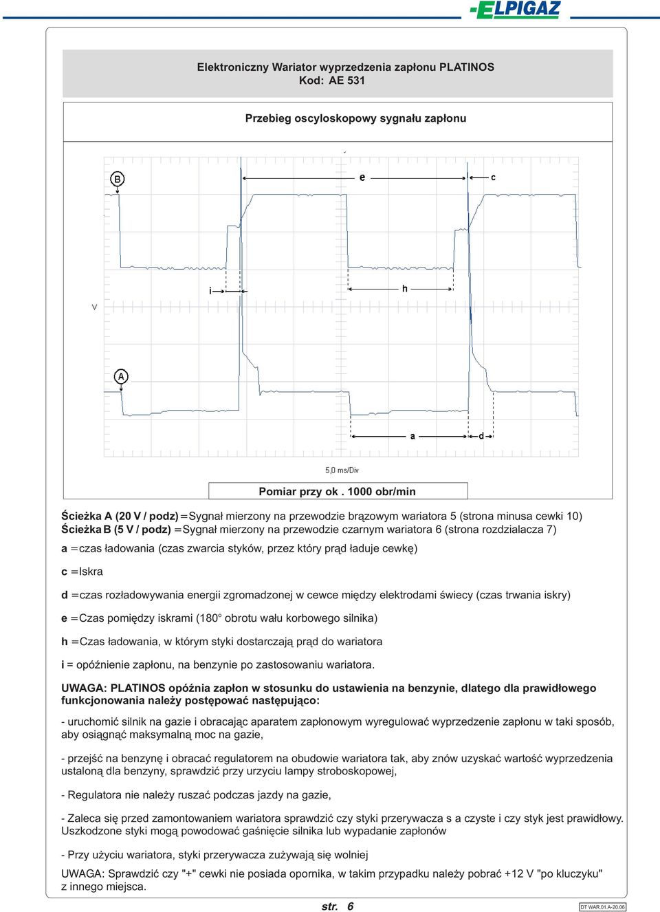 roz³adowywania energii zgromadzonej w cewce miêdzy elektrodami œwiecy (czas trwania iskry) e =Czas pomiêdzy iskrami (180 obrotu wa³u korbowego silnika) h =Czas ³adowania, w którym styki dostarczaj¹