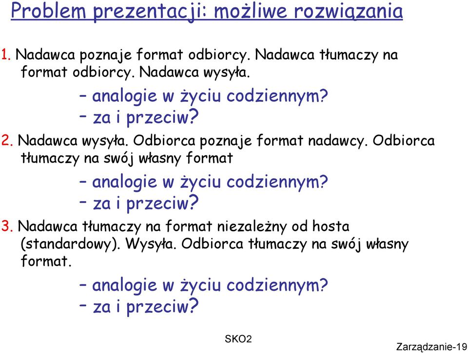 Odbiorca tłumaczy na swój własny format analogie w życiu codziennym? za i przeciw? 3.