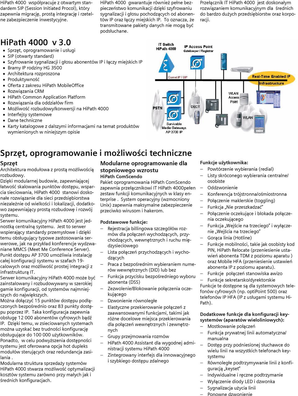 zakresu HiPath MobileOffice Rozwiązania CRM HiPath Common Application Platform Rozwiązania dla oddziałów firm Możliwość rozbudowy/konwersji na HiPath 4000 Interfejsy systemowe Dane techniczne Karty