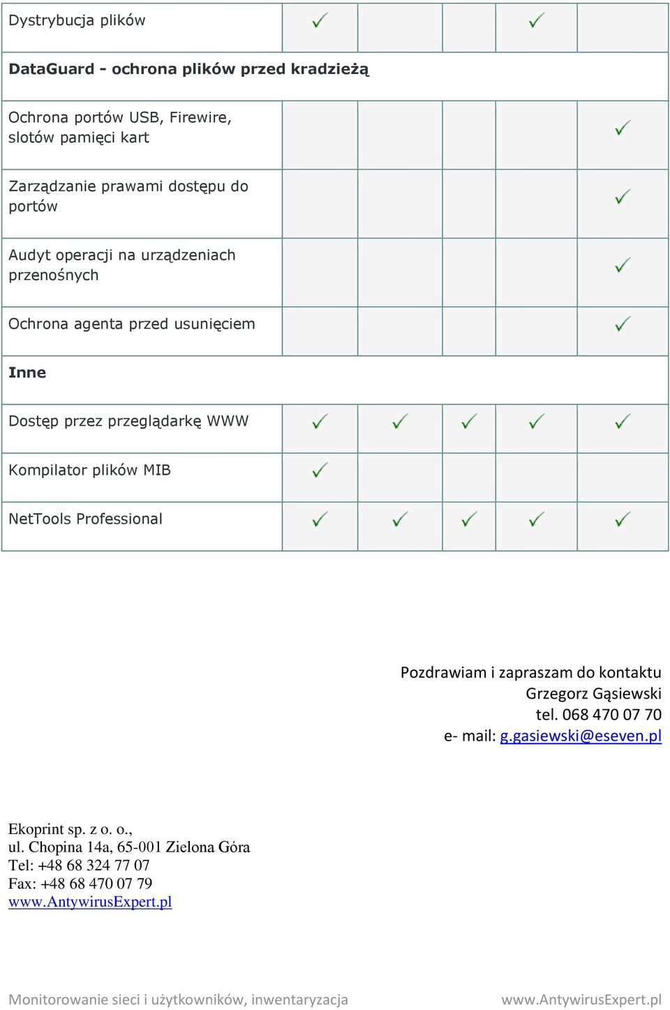 przeglądarkę WWW Kompilator plików MIB NetTools Professional Pozdrawiam i zapraszam do kontaktu Grzegorz Gąsiewski tel.