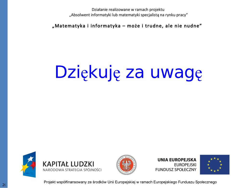 trudne, ale nie nudne Dziękuj ę za uwagę 20 Projekt współfinansowany