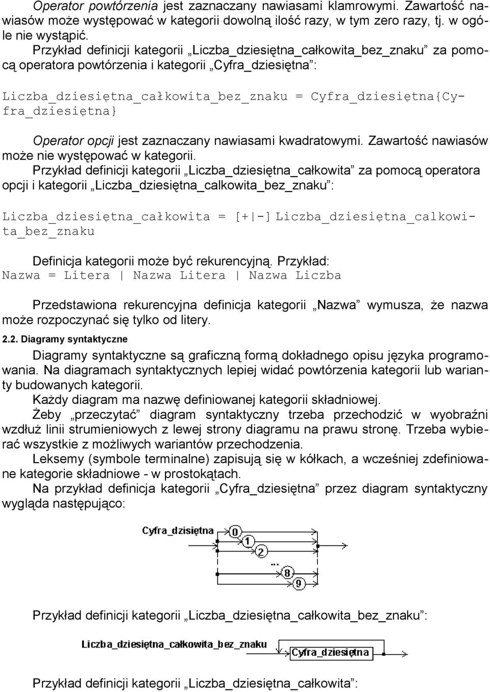 Cyfra_dziesiętna{Cyfra_dziesiętna} Operator opcji jest zaznaczany nawiasami kwadratowymi. Zawartość nawiasów może nie występować w kategorii.