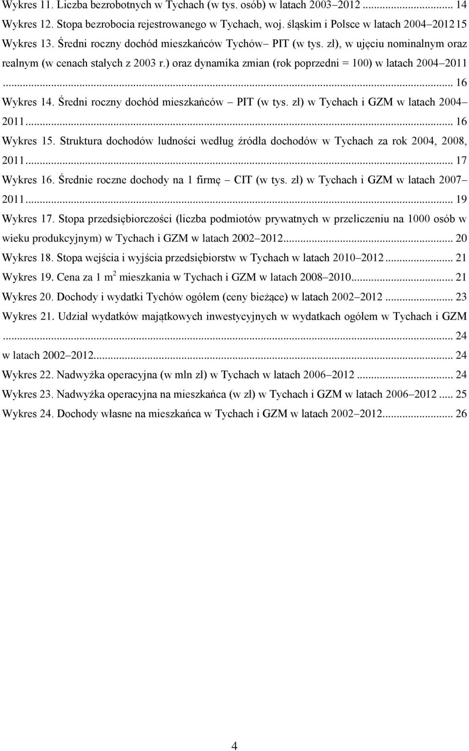 Średni roczny dochód mieszkańców PIT (w tys. zł) w Tychach i GZM w latach 2004 2011... 16 Wykres 15. Struktura dochodów ludności według źródła dochodów w Tychach za rok 2004, 2008, 2011... 17 Wykres 16.