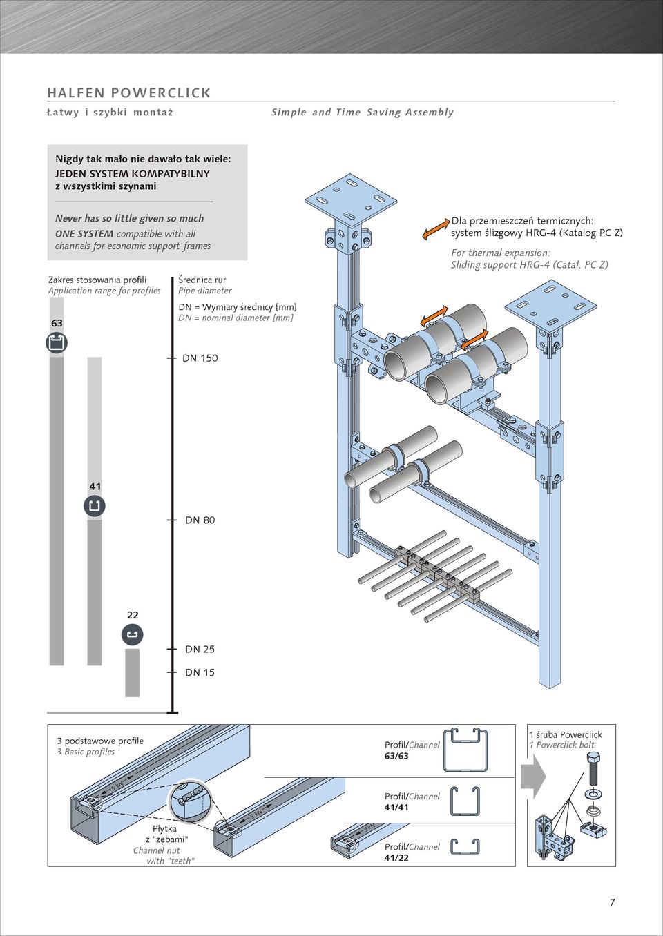 nominal diameter [mm] Dla przemieszczeñ termicznych: system œlizgowy HRG-4 (Katalog PC Z) For thermal expansion: Sliding support HRG-4 (Catal.