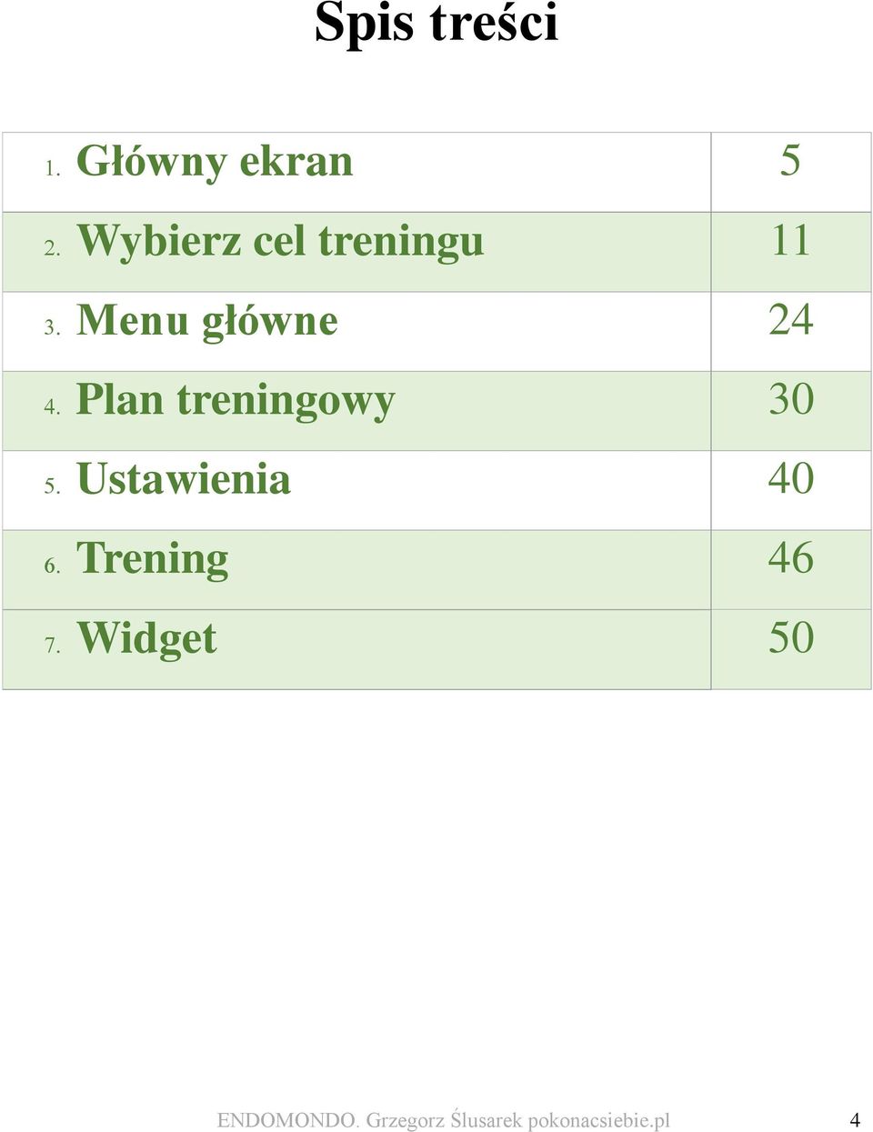 treningowy 30 Ustawienia 40 Trening 46