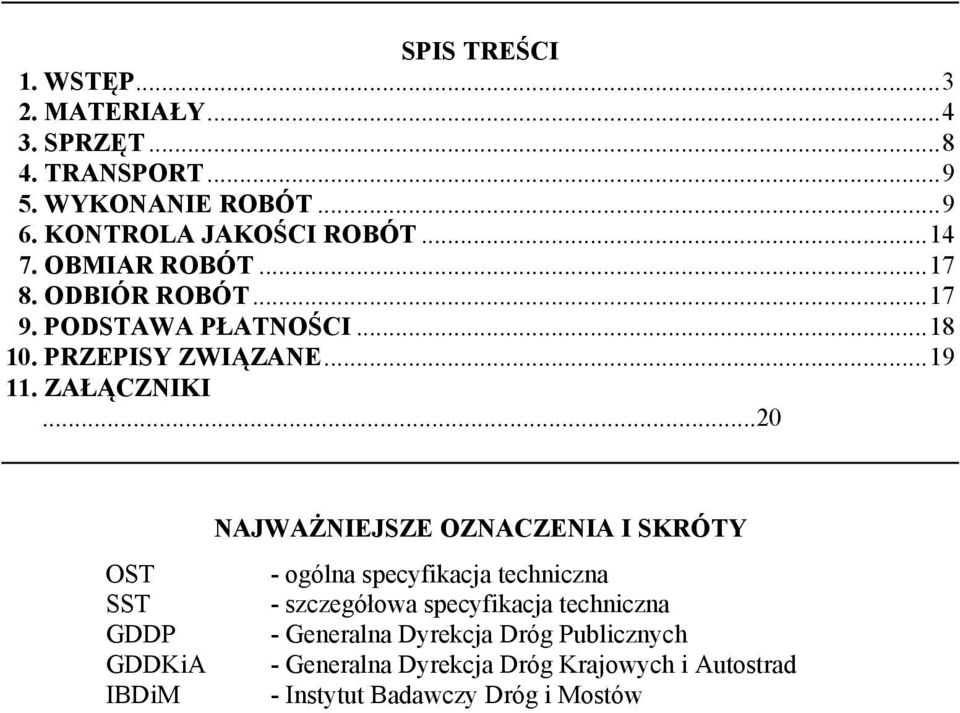 ..20 NAJWAŻNIEJSZE OZNACZENIA I SKRÓTY OST - ogólna specyfikacja techniczna SST - szczegółowa specyfikacja techniczna GDDP