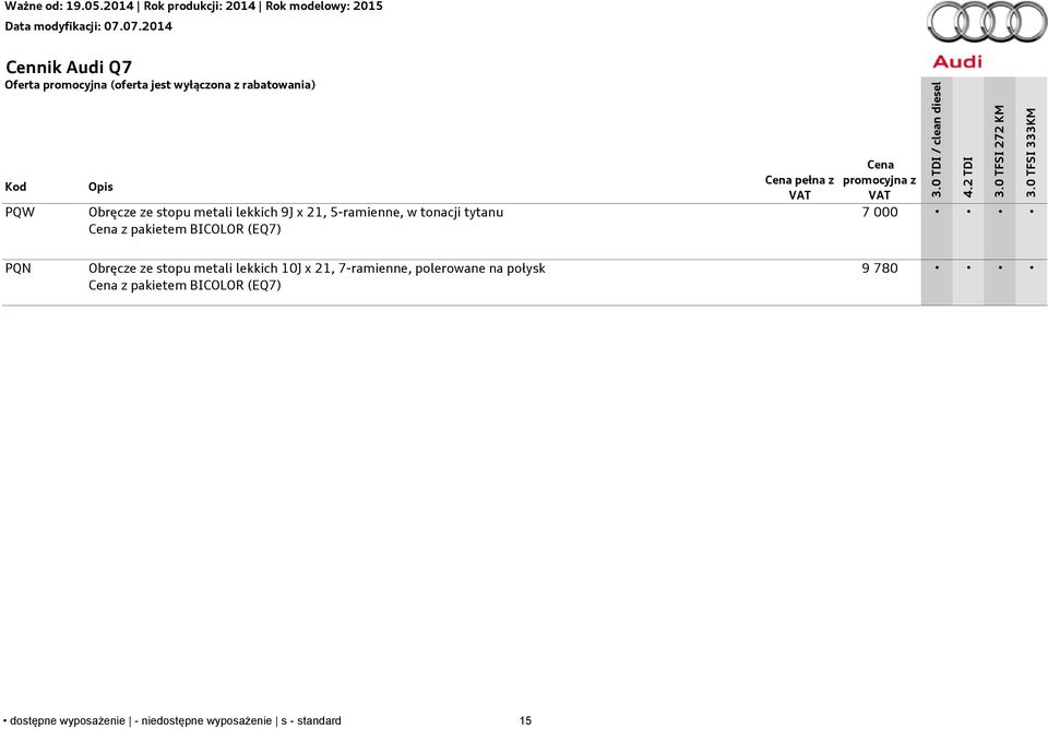 promocyjna z VAT 7 000 PQN Obręcze ze stopu metali lekkich 10J x 21, 7-ramienne, polerowane na