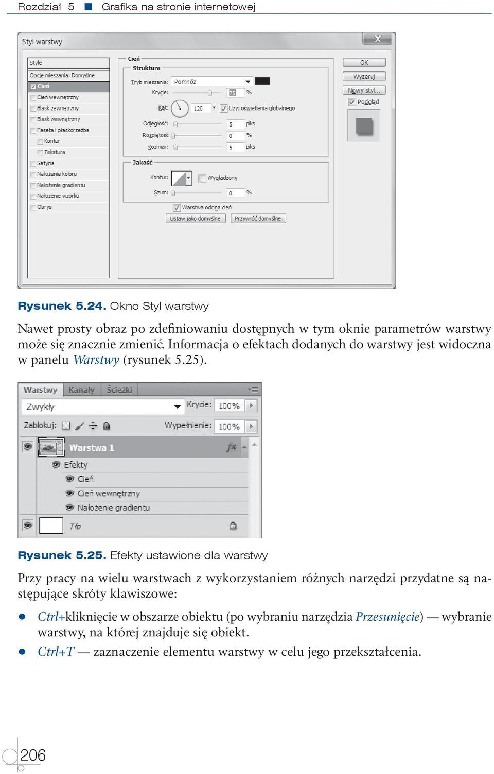 Informacja o efektach dodanych do warstwy jest widoczna w panelu Warstwy (rysunek 5.25)